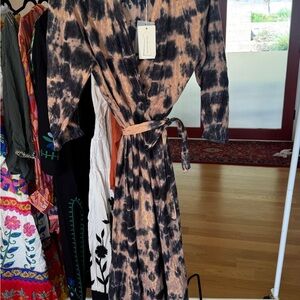 Maison Hotel Tie-Dye Wrap Dress XL. New with tags. Metallic gold threading.